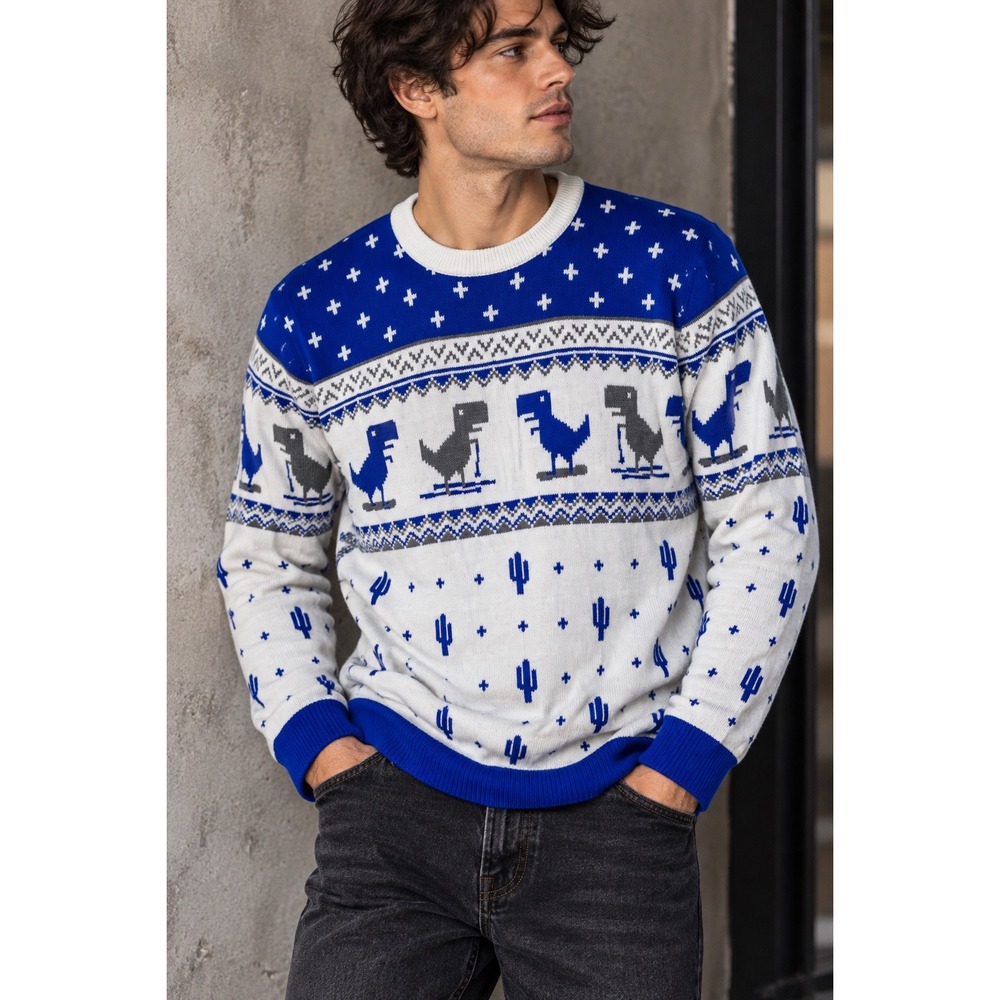 Google Official Merch Winter Stan Dinosaur Christmas Sweater Jumper Men M UK